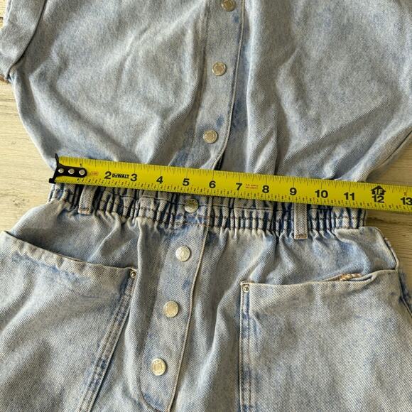 🍁 Zara Denim Mini Overalls Romper Raw Hem Snap Closure Cotton Light Wash Summer - Picture 13 of 16